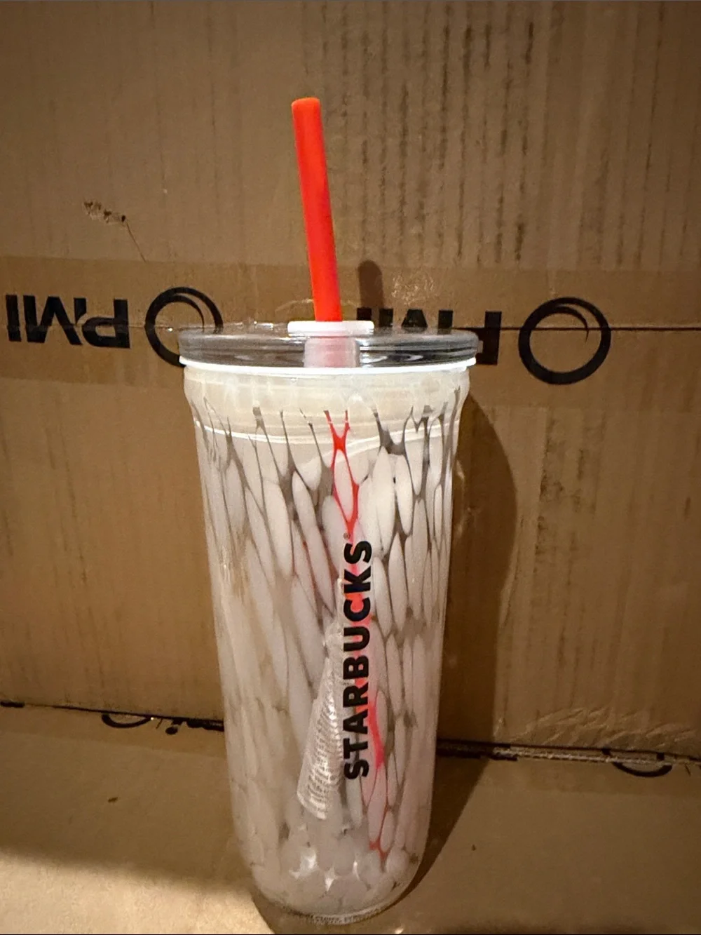 Starbucks White Speckle Acrylic Tumbler with Orange Straw and Pumpkin Accent